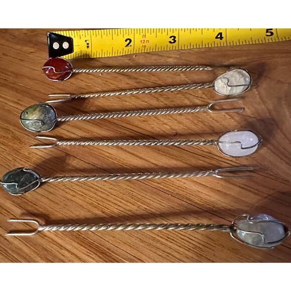 Vintage Barasch Sylmar Appetizer Picks: Semi Precious Stone Cocktail Picks - Picture 6 of 6